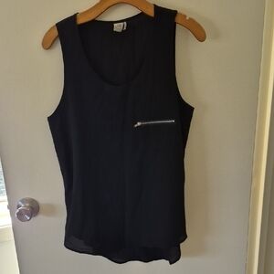 Paper Crane Black Tank Top with Zipper Accent